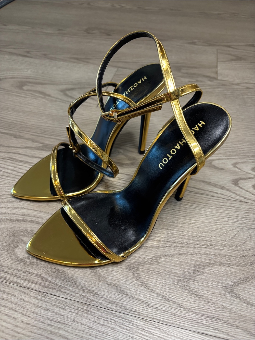 Gold Metallic Strappy Stiletto Sandals
